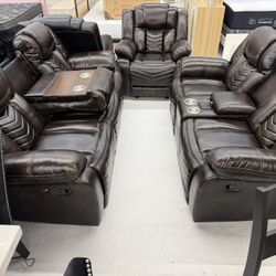 3pc Recliner Set Brown Vinyl New Box 