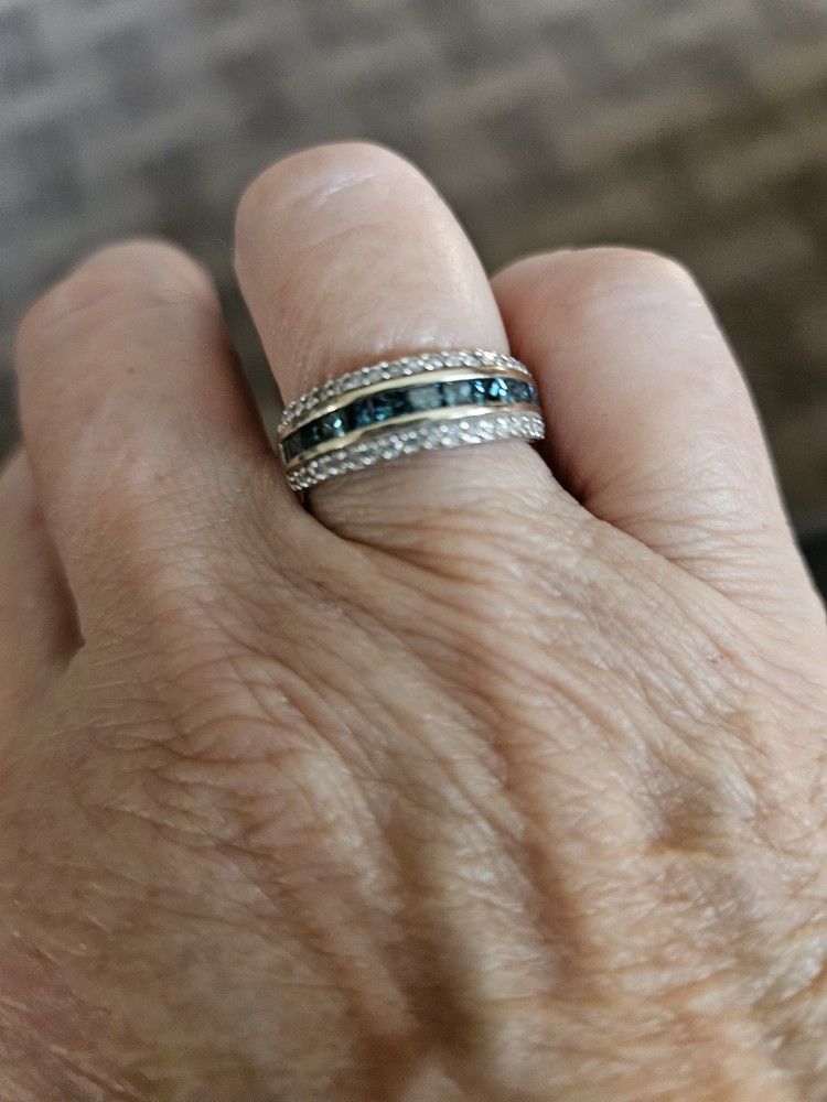 Blue And White Diamond Band Ring
