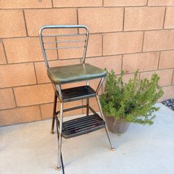 Vintage Cosco Kitchen Metal Step Stool Chair Flip Up Seat Retro MCM Green