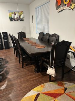 Large Dark Wood Dining Table with 8 Chairs