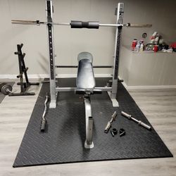  Adjustable Bench , Barbell, Ez Bar , Loadable Olympic Dumbells,  Commercial Mats