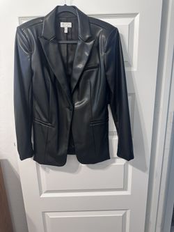 Black Faux Leather Blazer Jacket