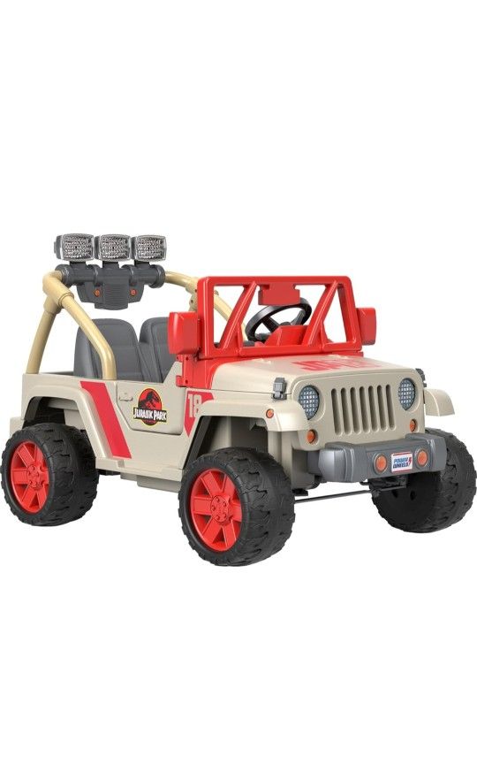 Power Wheels Jurassic Park Jeep Wrangler Ride-On Battery Powered Vehicle with Dinosaur Sounds & Lights for Preschool Kids Ages 3+ Years

