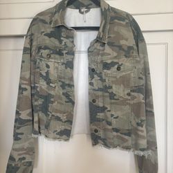 Free People Camo Denim Jacket