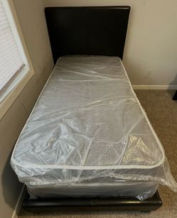 Coaster Faux Leather Twin Bed w/ Mattress & Box Spring