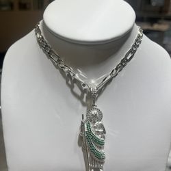 Silver Figaro Chain With San Judas