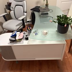 Beautiful Desk With Glass Top And Drawers Formal Dorado Furniture. 