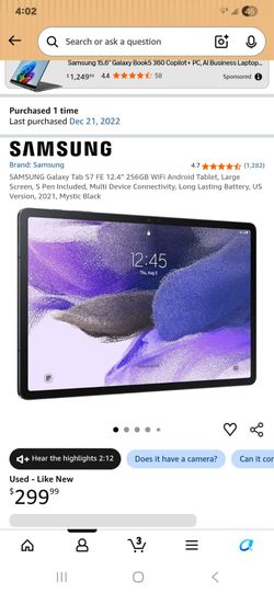 Samsung Galaxy tablet S7 Fe 12.4in screen 240gb Wifi broken screen plus mount