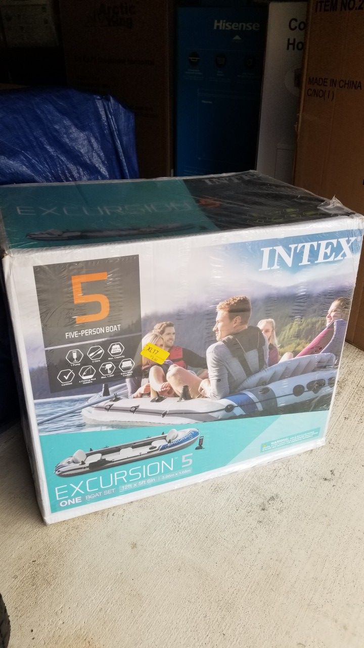 Intex Excursion 5 Inflatable Boat Set w/ Aluminum Oars and High Output Air Pump IN HAND! PICK UP ONLY