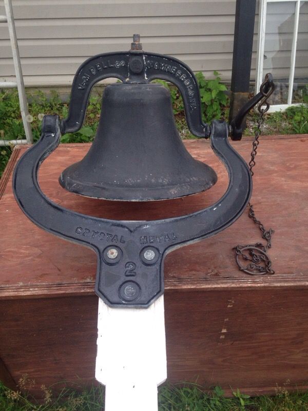 Authentic Large Antique Virginia Metalcrafters #2 School, Farm, Or Church Cast Iron Bell With Yoke, Hanger, Clapper, And Handle