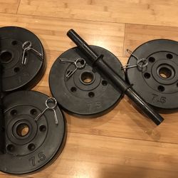 30 Lb Total Barbell weights, Four 7 1/2 pound weights 