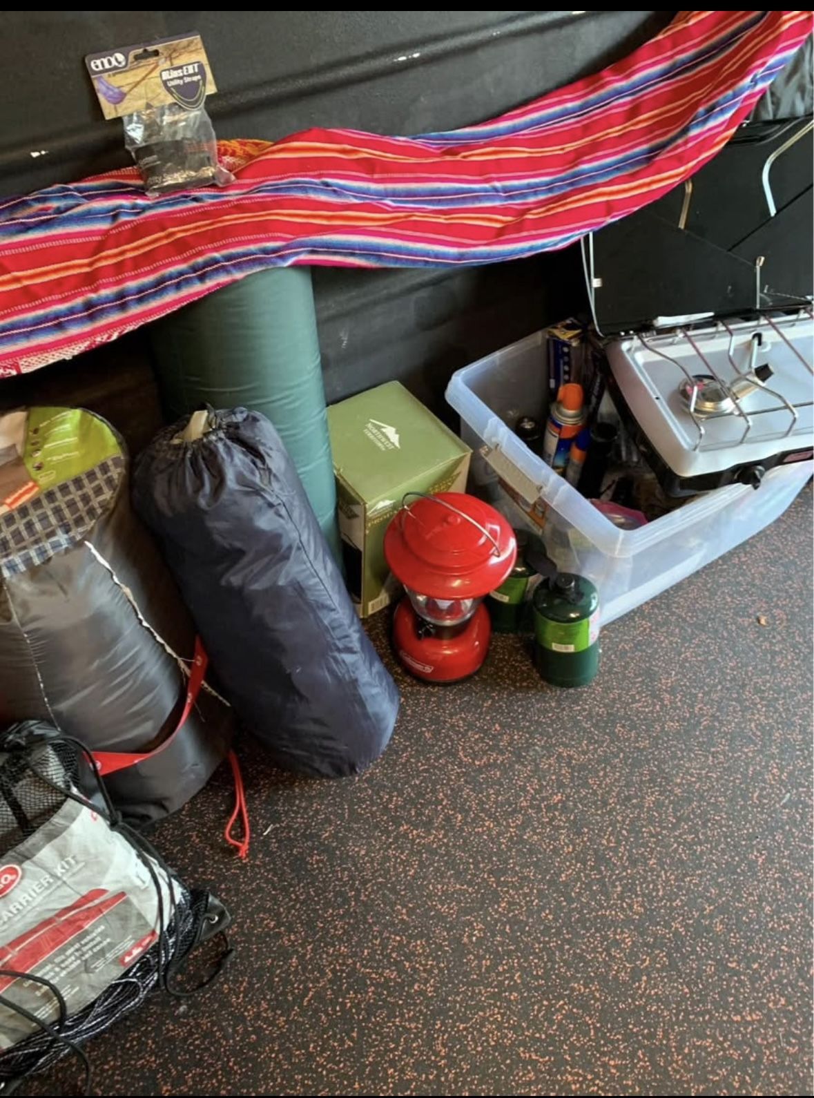 Camping- two tents, five sleeping bags, air mattress, mattresses, stove everything you need