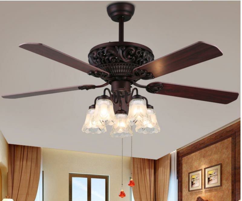 52inch Brown Wooden Ceiling Fan Light Decor 5 Blades 5 Light Chandelier