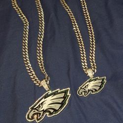 Philadelphia Eagles Large Iced Out Rhinestone Pendant Logo with 15mm Necklace