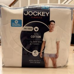 2pk Jockey Big Man 3XLT 54-56 Crew Neck T-Shirts Staycool+ StayNew White Cotton