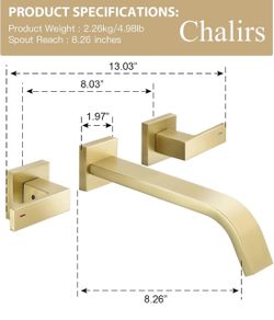 Brass Wall Mount Bathroom Faucet,Brushed Gold Wall Mounted Vessel Sink Faucet with Dual Lever Handles,Widespread 3 Holes Wall Faucet for Vanity Lavato