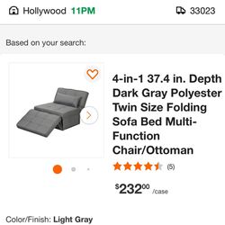 4-in-1 dark gray polyester twin size folding sofa bed multi-function chair/ottoman transformer Used Like New Condition