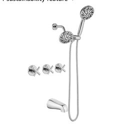 gotonovo 3 Handle Tub Shower Faucet Set, Dual Shower Head and Handle Set, Bathtub and Shower Faucet Combo,Shower System with Tub Spout,Wall Mount Tub 