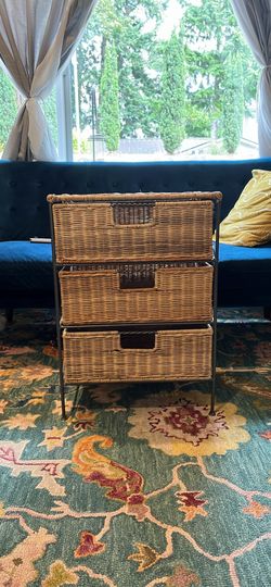 Boho wicker metal drawers / storage shelves