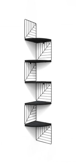 Love-KANKEI Corner Wall Shelf 5 Tier,Solid Wood/Metal Bracket,51"Tall,Black
