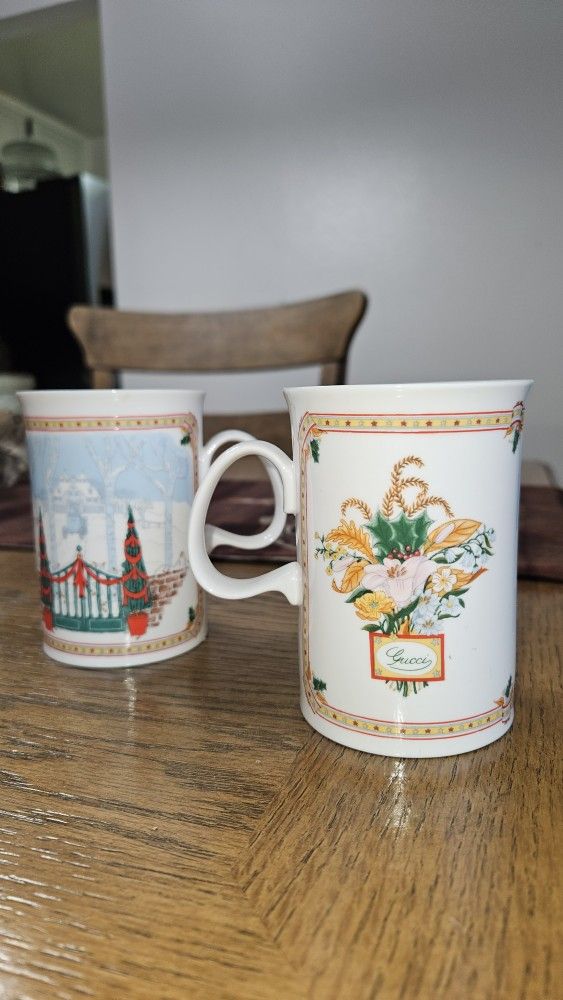 Vintage  Fine Bone China Mug With Floral And Christmasmotif