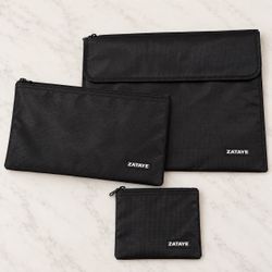 3-Piece Black Zipper Organizer / Document Pouch Set