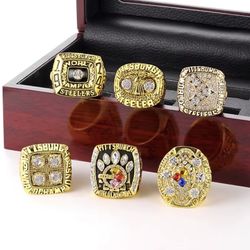 Pittsburgh Steelers Championship Replica Rings Set With Wooden Box 