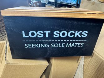 LOST SOCKS seeking sole mates wood box