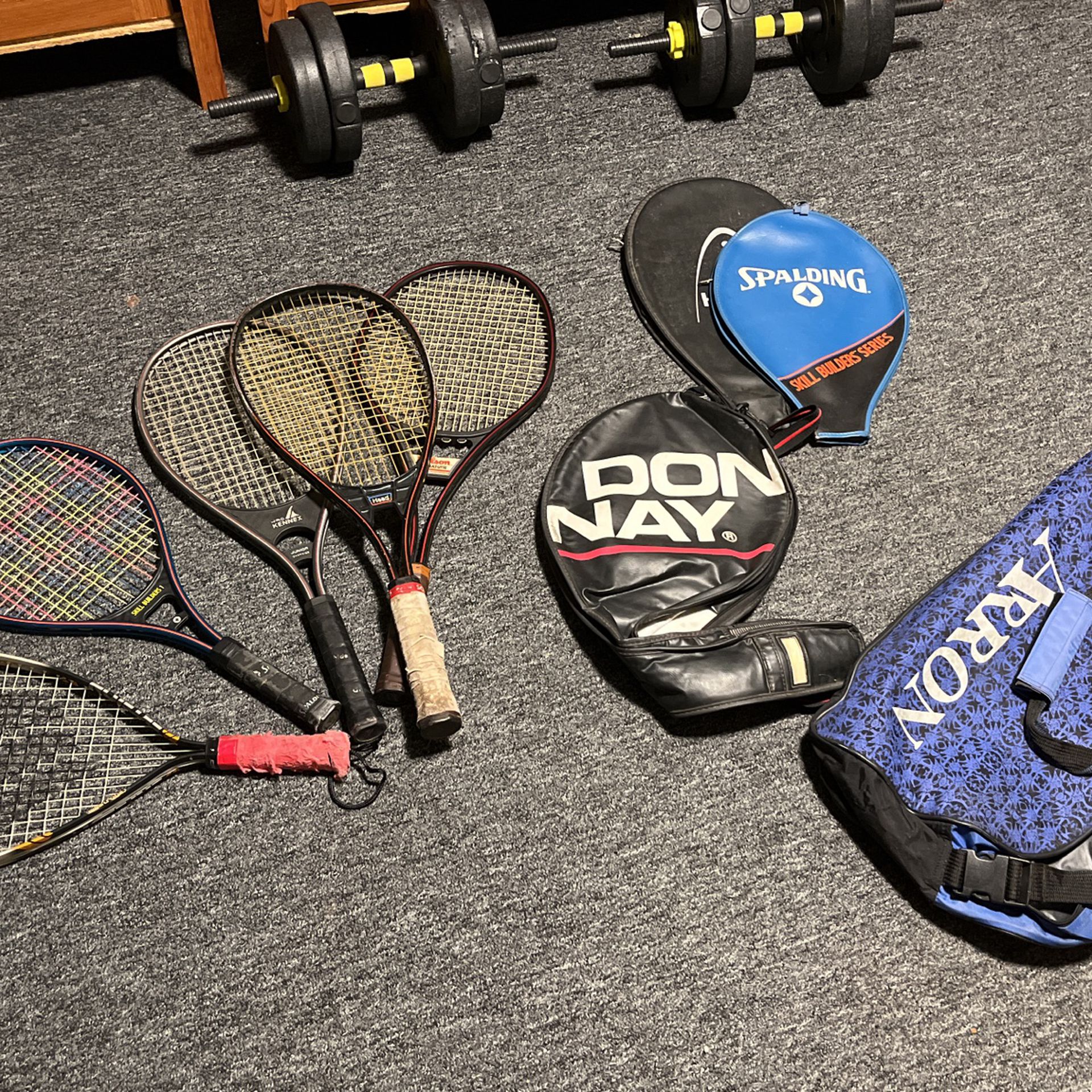 Tennis rackets and bags + 1 racket ball racket 