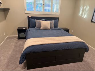 IKEA BRIMNES bed - bookcase headboard and drawers