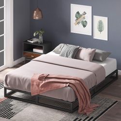 Full size Zinus mattress  with 6inch metal platform bed frame, wood slat support, sturdy steel structure bed set