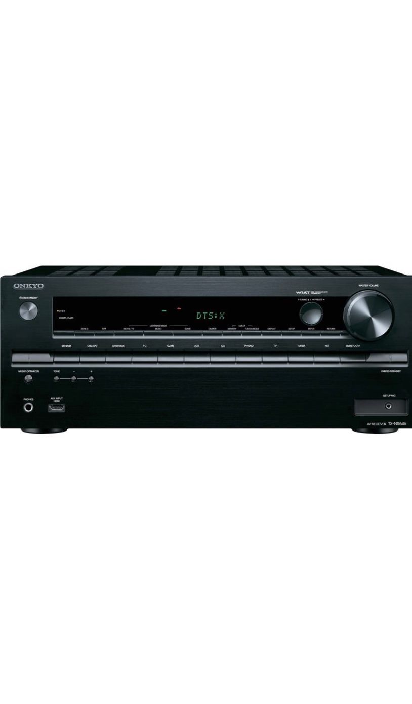 Onkyo TX-NR646 7.2 channel home theater with WiFi, Bluetooth, Apple AirPlay, and Dolby Atmos