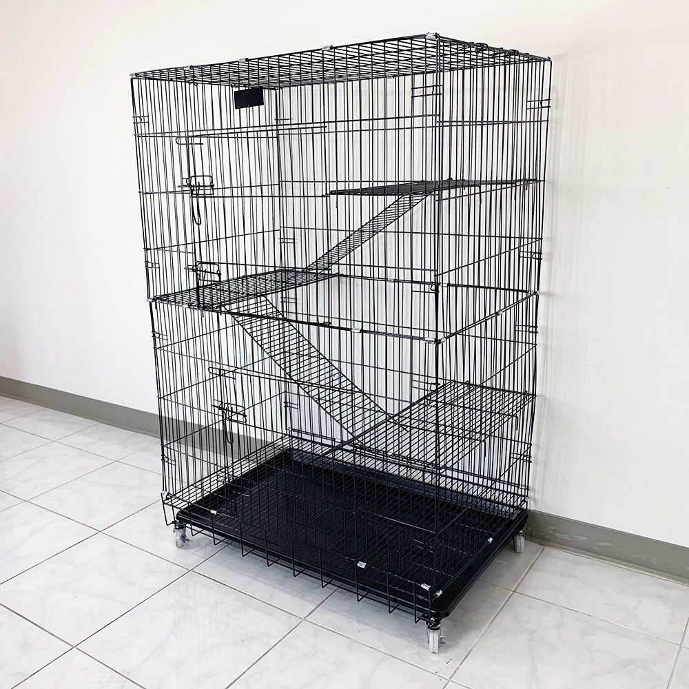 New $75 Folding 3-Tier Cat Cage 56” Tall Collapsible Metal Kennel 36x24x56” w/ Tray & Caster 