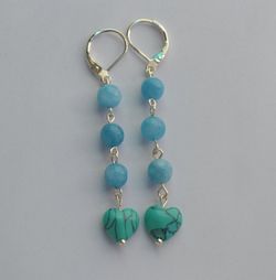 Handmade Turquoise heart aquamarine stone 925 silver Earring