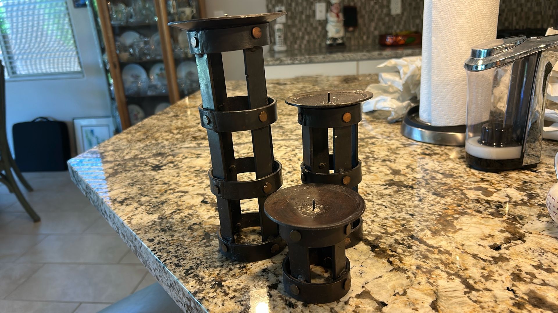 3 Bronze Cage Midevil Candle Holder