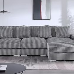 🔥 Promotional Sale Limited Time Offer🔥 Brand New Corduroy Sectionals- Rated Best For Comfort. (available In Grey, Black, Cream). 