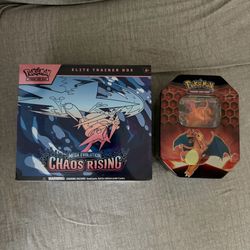 Pokemon Cards TCG Chaos Rising Elite Trainer Box ETB and Hidden Fates Charizard Tin New Sealed