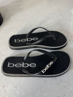 Bebe Black Rhinestone Flip Flops