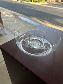 Vintage Etched Glass Serving Bowl with Matching Cup