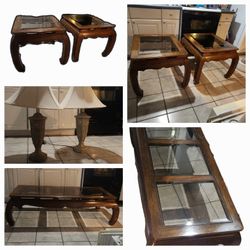 Mahogany
and glass living room set