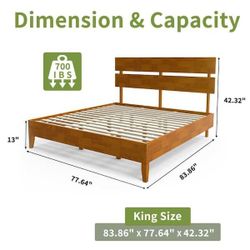 Brown Wood Frame King Platform Bed with Headboard