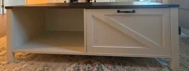 Farmhouse Coffee Table Wooden Cocktail Table,with Cabinets and 2-Tier Storage Open Shelf,Modern Rustic Center Rectangular Tables for Living Room