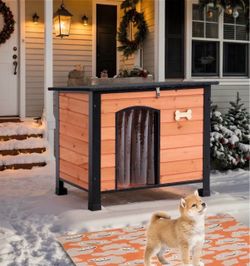 Outdoor Dog House, 31" Indoor Outdoor Doghouse Puppy Shelter Dog House with Iron Frame,Anti-Bite Design Dog Home for Small Medium Some Large Dogs (Ora
