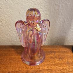 FENTON Pink Iridescent Glass Praying Angel 22Kt Gold Butterfly 