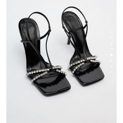 Zara Rhinestone Black High Heels
