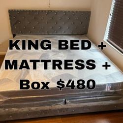 King Size Bed Frame With Mattress And Box Springs Set 3PCS 