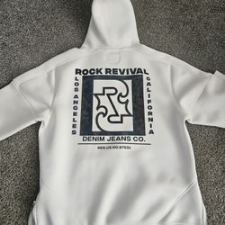 Rock Revival White Hoodie XL Graphic Logo Back Streetwear Pullover
