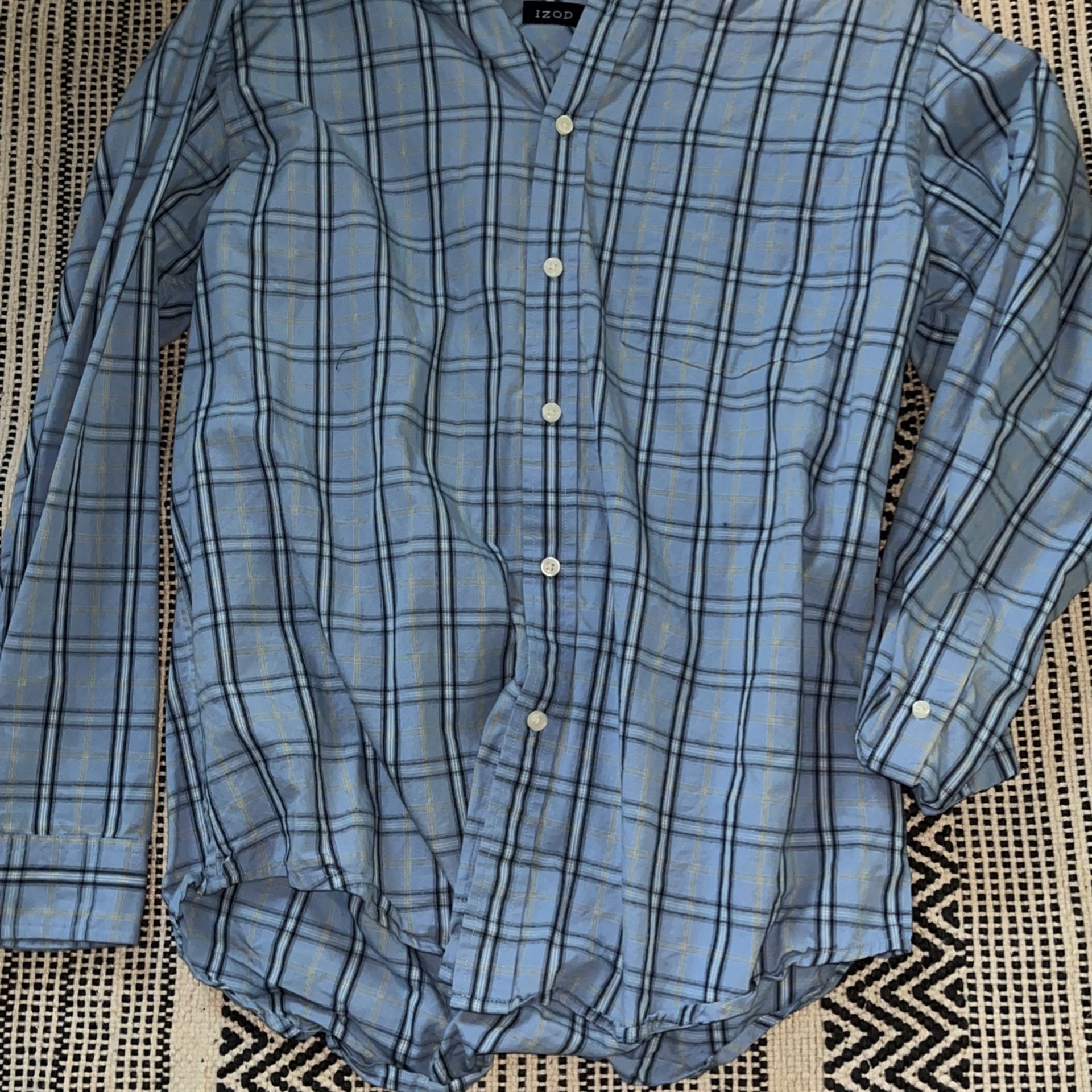 IZOD Medium Plaid Light Blue Dress Shirt