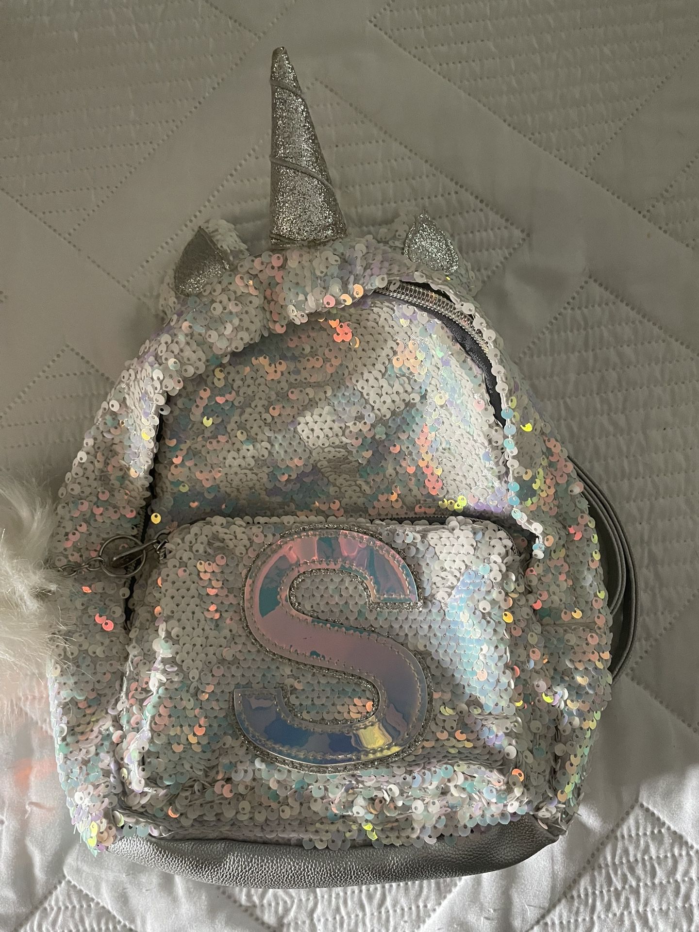Justice ‘S’ Initial Mini Backpack - Silver/white