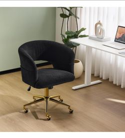 New Modern Curved Office & Vanity Desk Chair, Cute Upholstered Nail Chair with Wheels & 360° Swivel